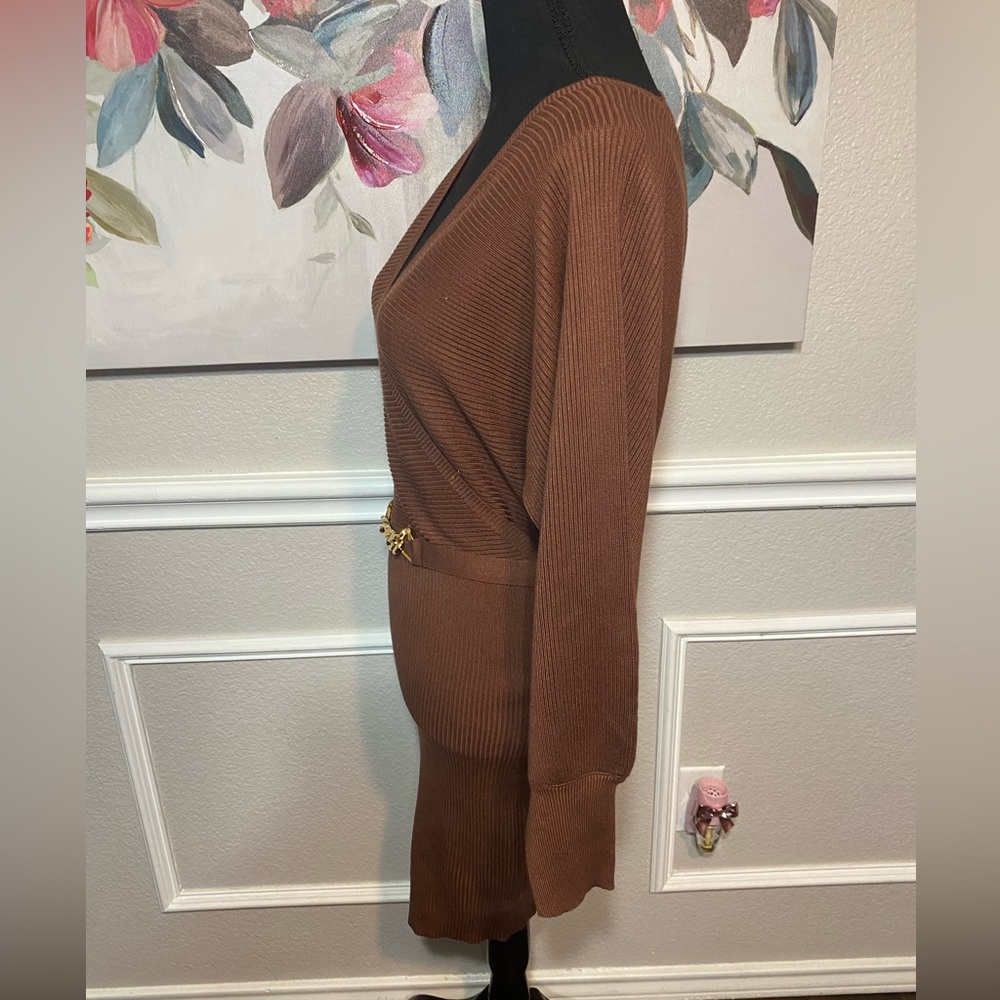 Brown Ribbed Sweater Dress - Picture 9 of 14